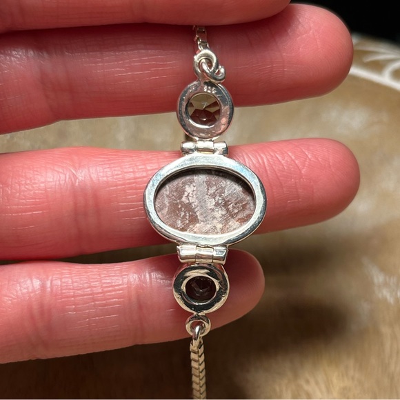 Agate & Smoky Topaz Stone Box Chain 925 Sterling Silver Bracelet - Picture 12 of 15